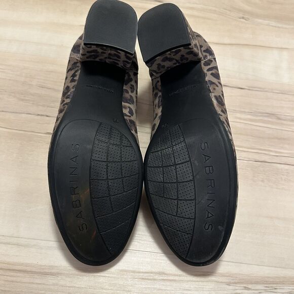 Sabrinas Spain Leather Heels 39 8 Block Hell Metal Tassels Gray Cheetah‎ Print - Picture 6 of 10